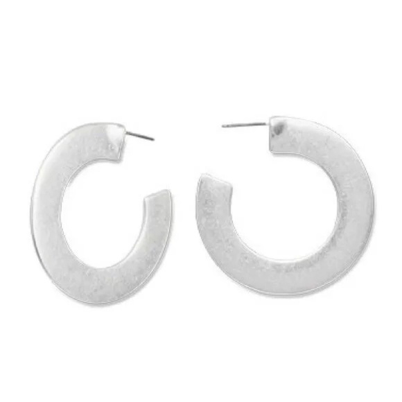 Premier Designs Jewelry - New Premier Designs Earrings “Getaway” Matte Silver flat hoops
